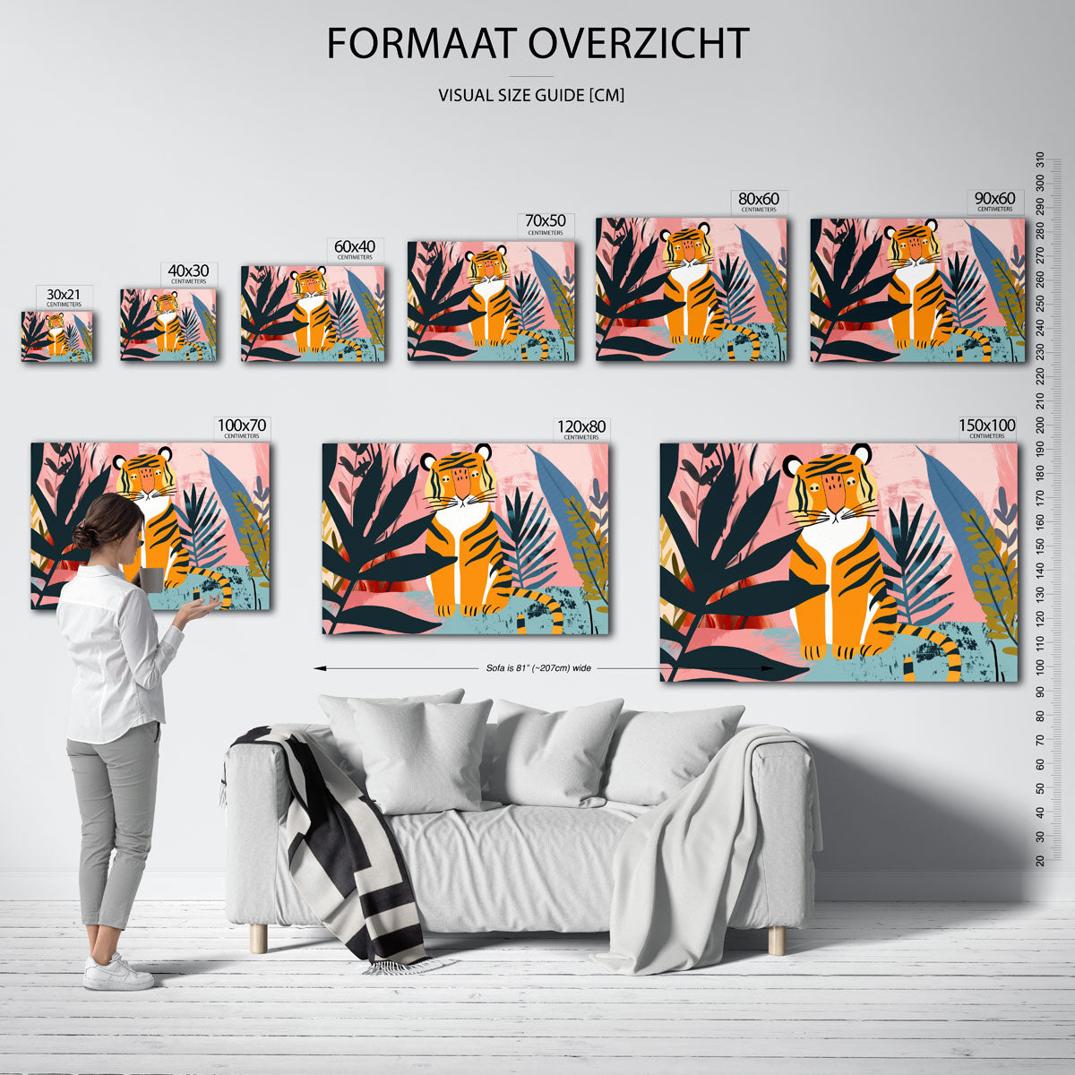 Tijger tussen bladeren Poster