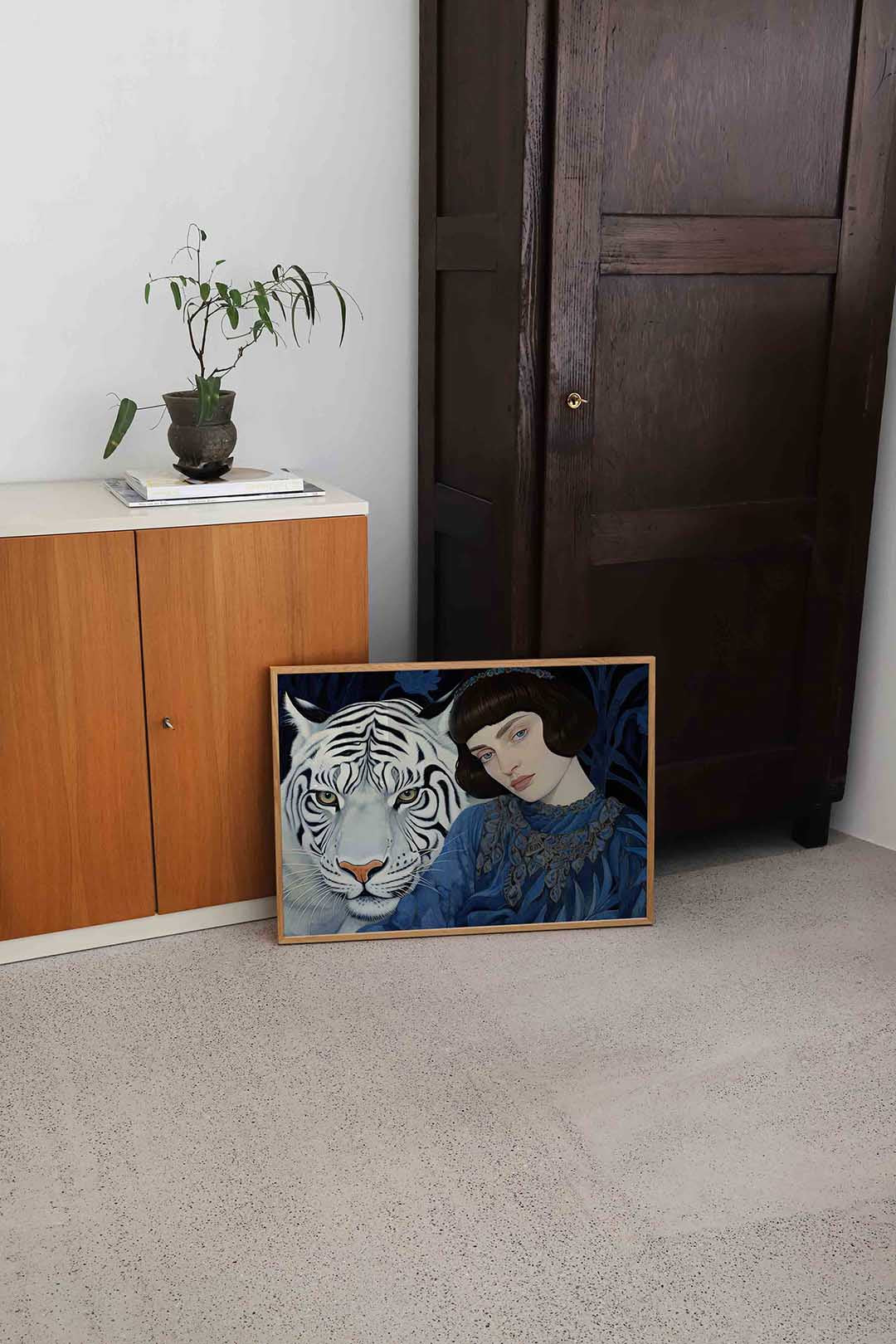 Witte tijger en vrouw Poster