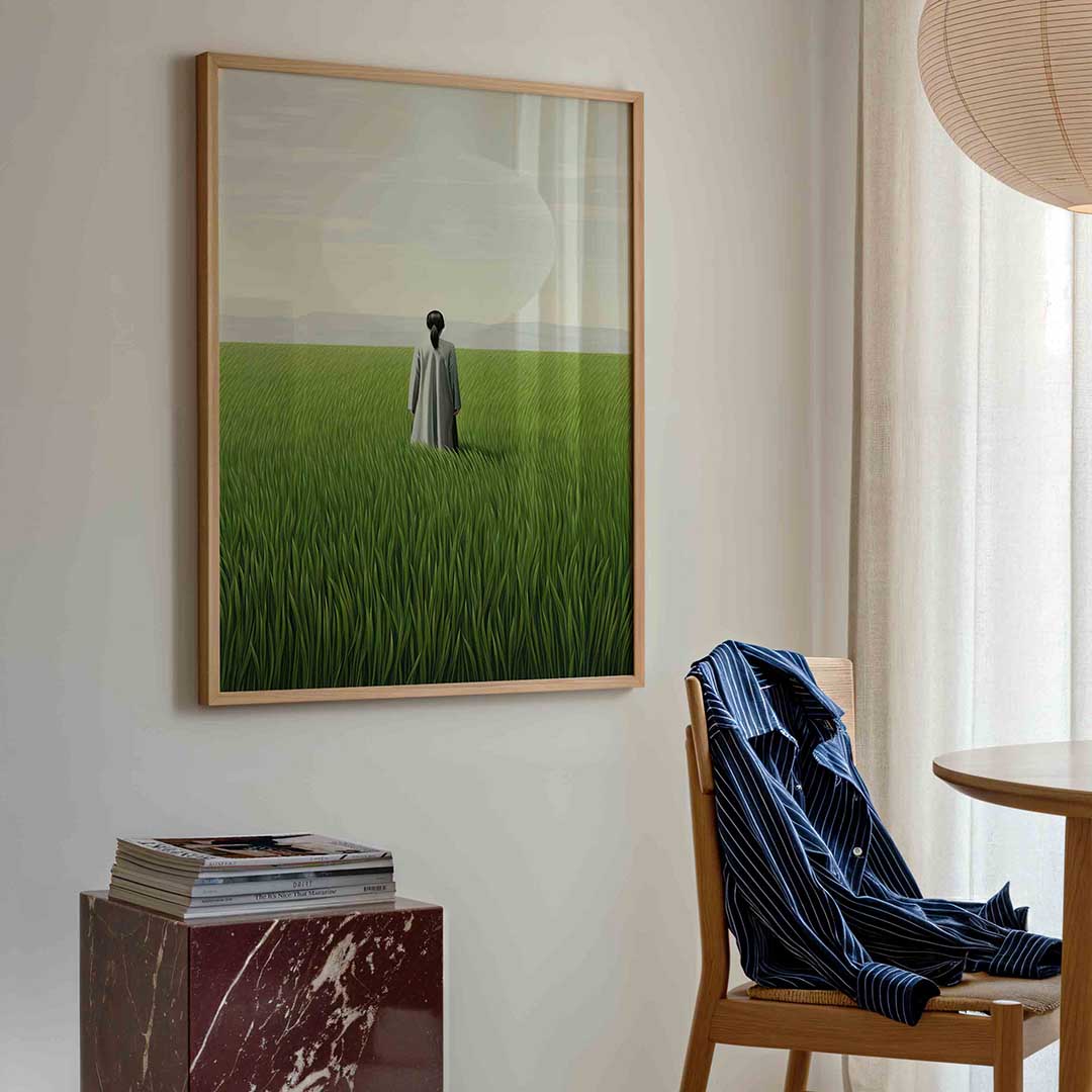 Persoon in groen veld Poster