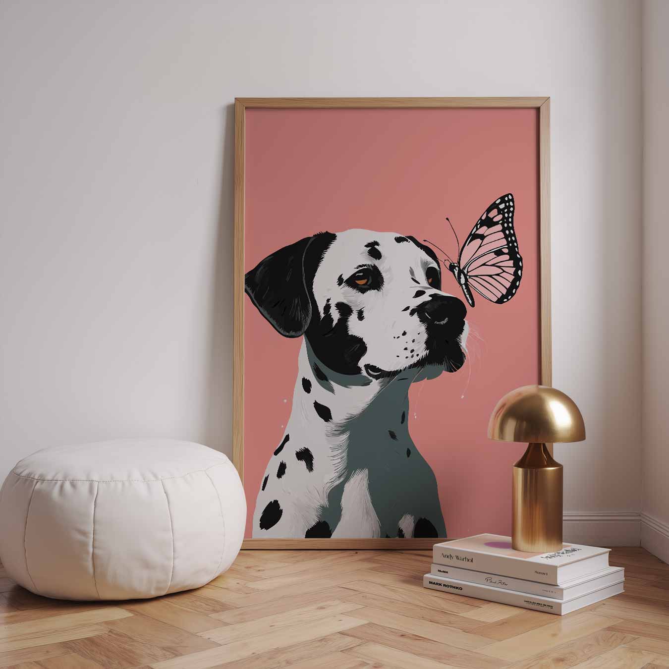 Dalmatier met Vlinder Vrolijkheid Poster-WallArtistic