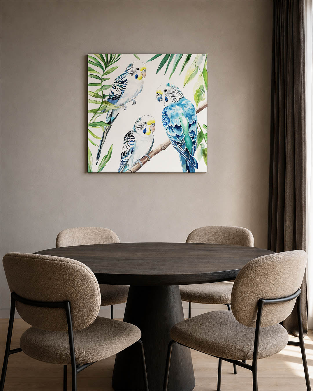 Papegaaien en bladeren Kunstwerk