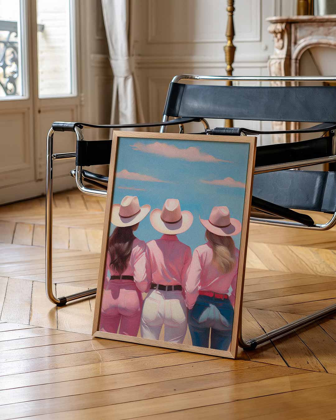 Drie Cowgirls Onder Blauwe Hemel Poster-WallArtistic
