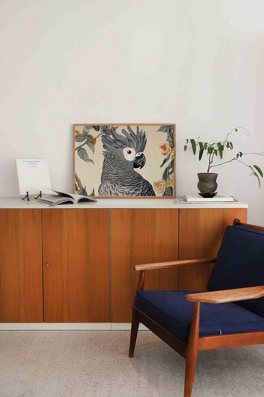 Papegaai met bloemen Poster