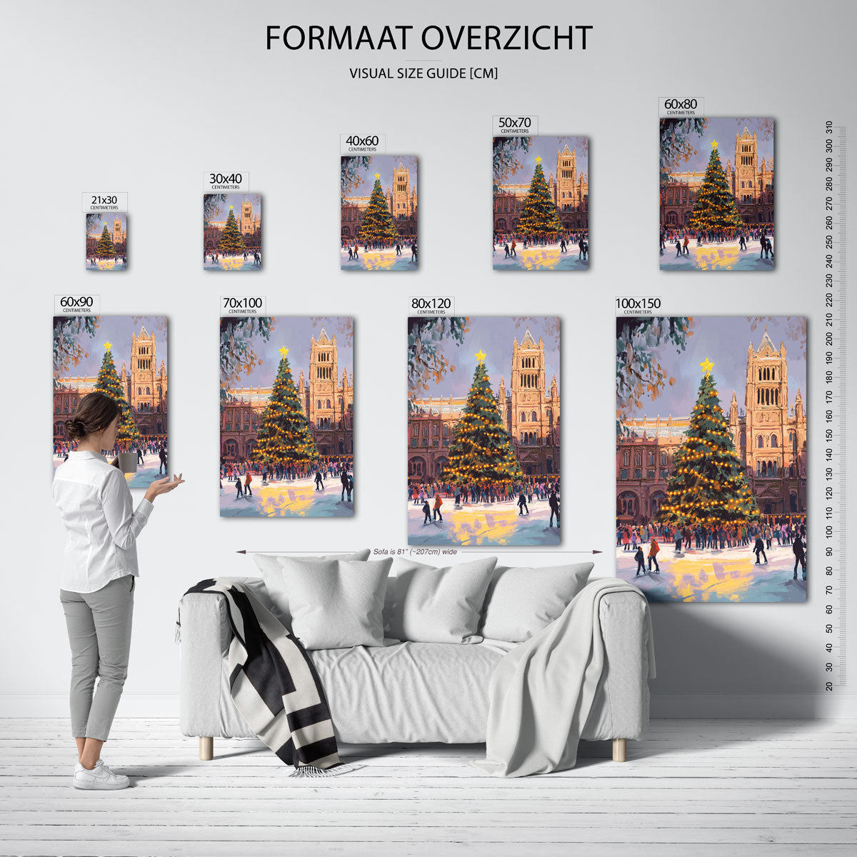 Kerstboom en schaatsers Poster