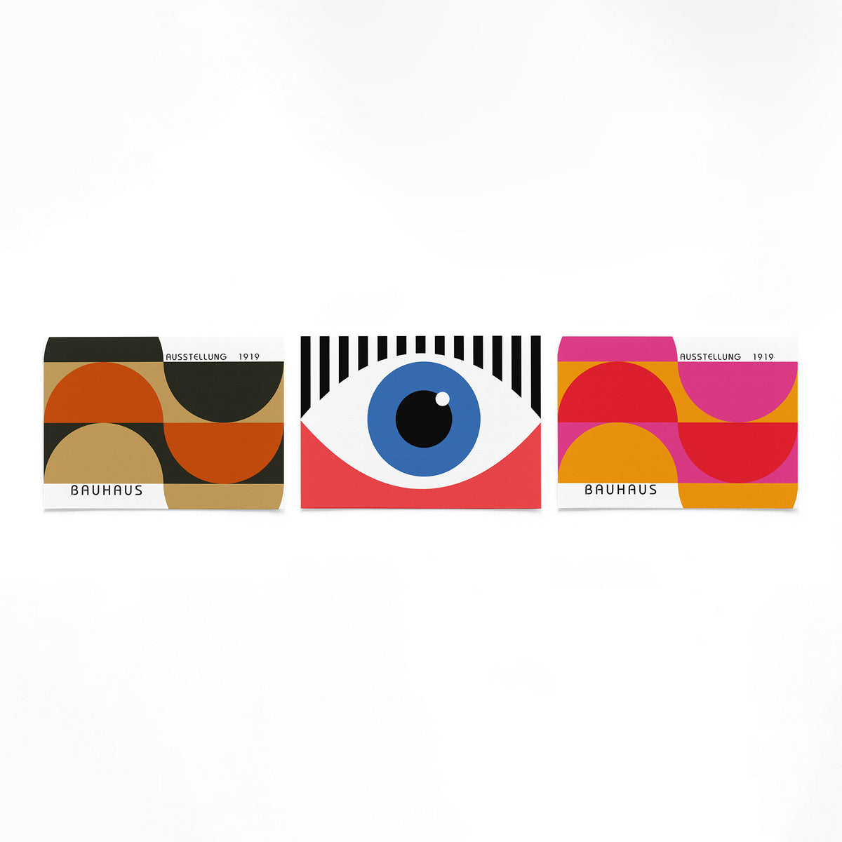 Drie landscape posters met cirkelvelden en blik als vrijstaande productfoto