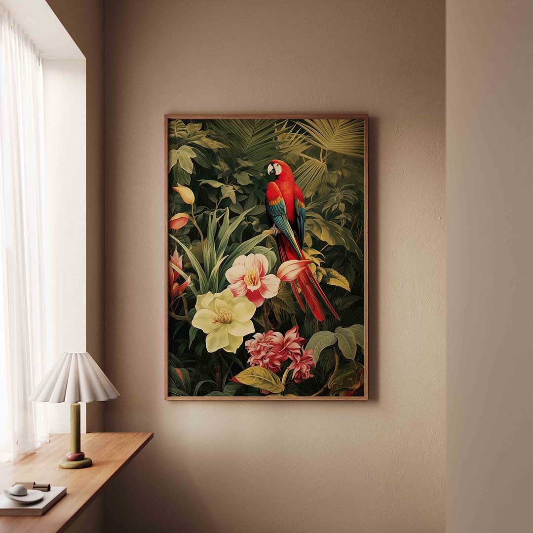 Papegaai en bloemen Poster