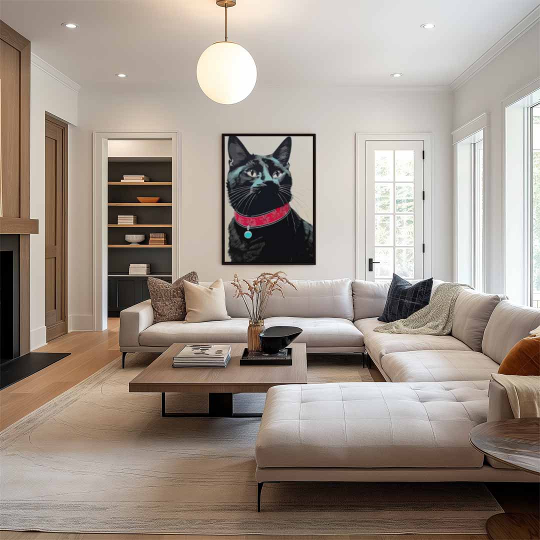 Prachtige Kat in Zwart Portret Kunstwerk-canvas-dibond-plexiglas-wanddecoratie-WallArtistic