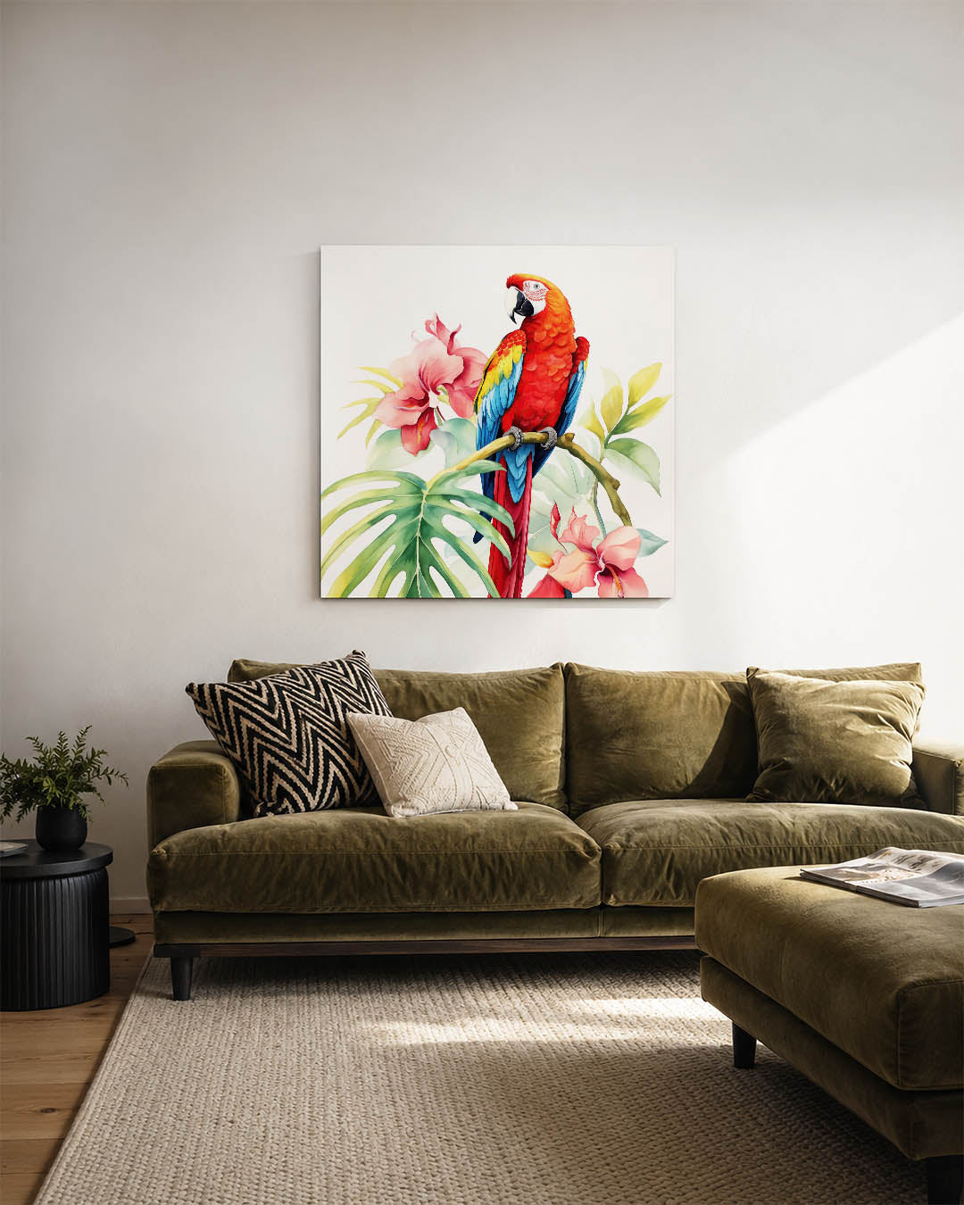 Exotische vogel en bloemen Kunstwerk