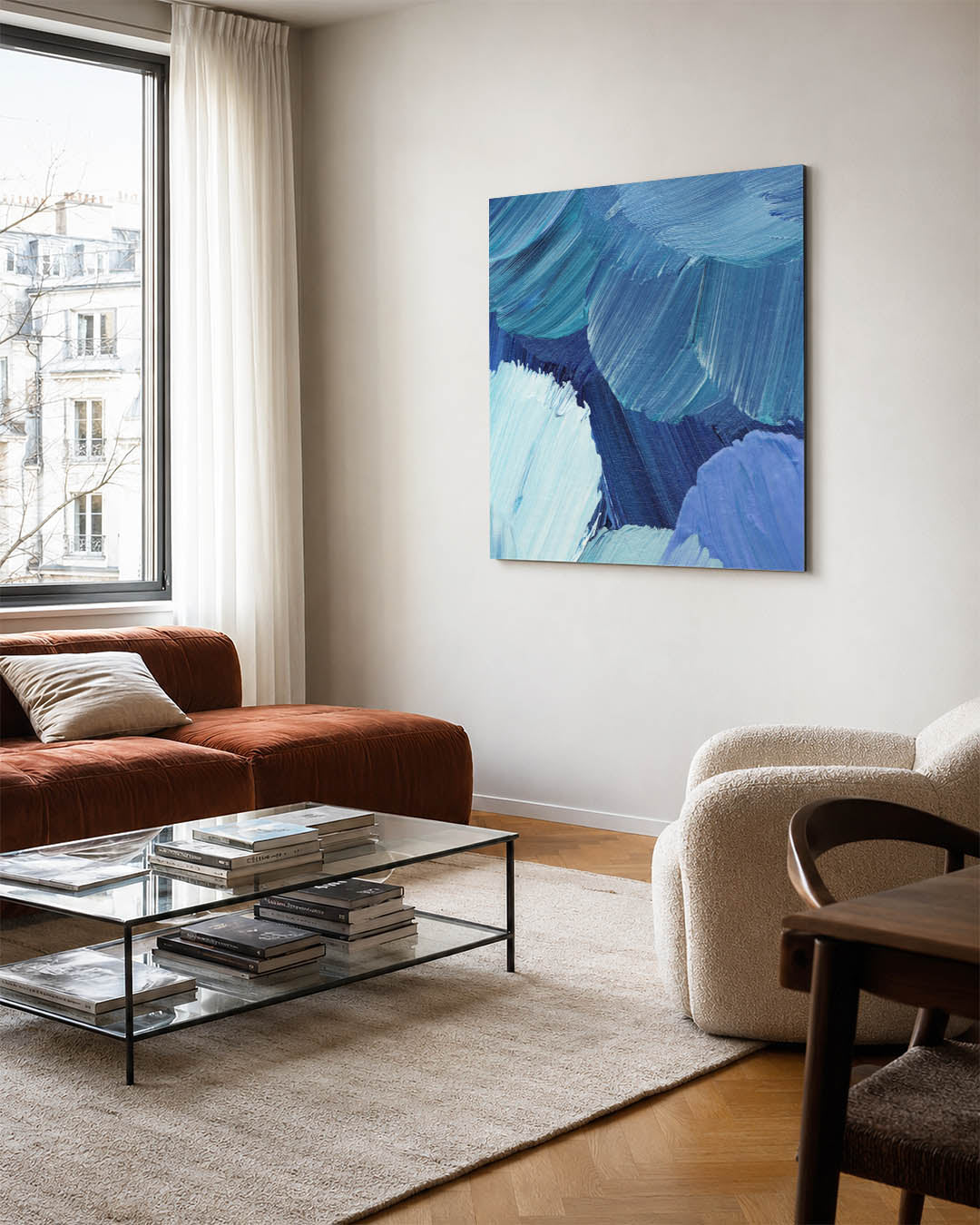 Dynamische blauwe borstels Kunstwerk