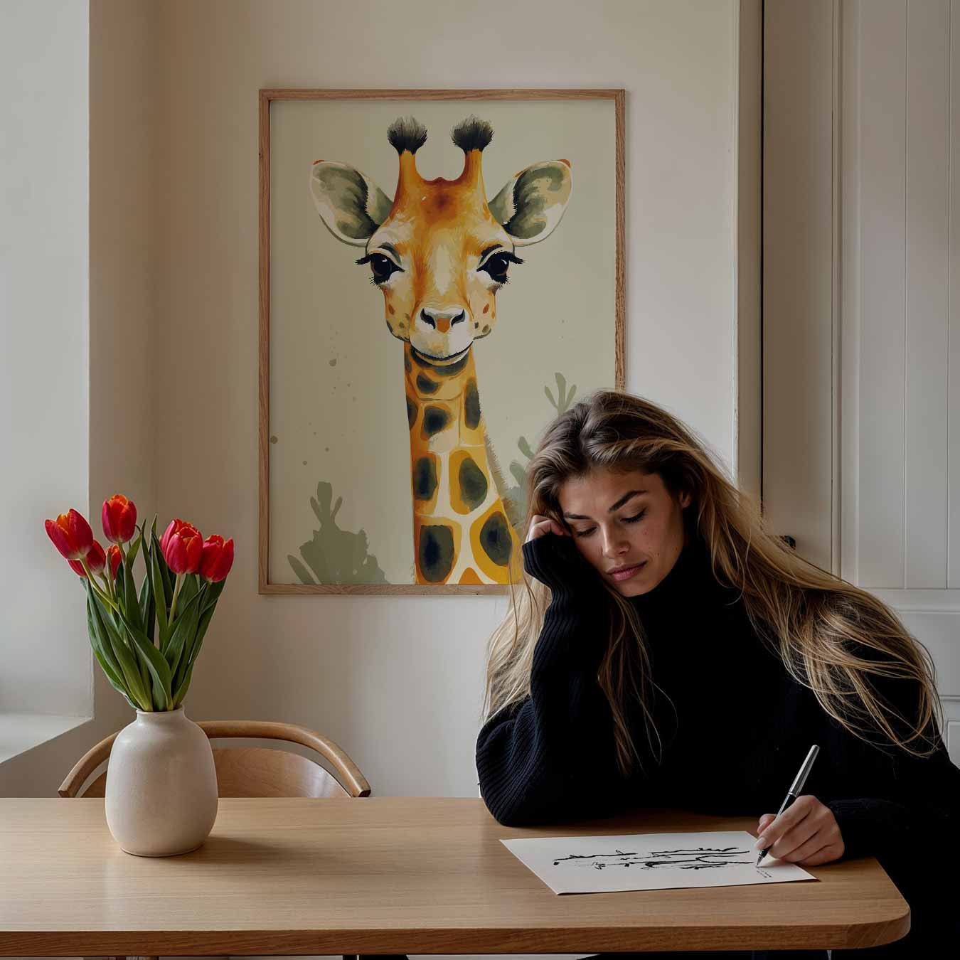 Vrolijke Giraffe Kunstposter-WallArtistic