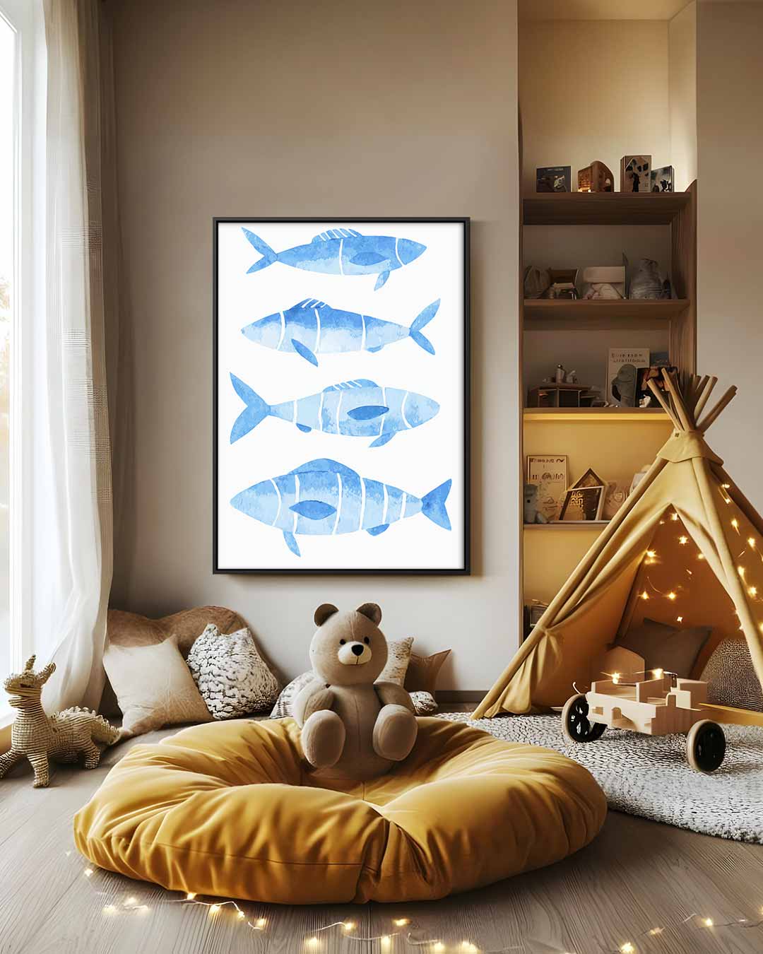 Waterverf Vissen Illustratie Kunstwerk-canvas-dibond-plexiglas-wanddecoratie-WallArtistic