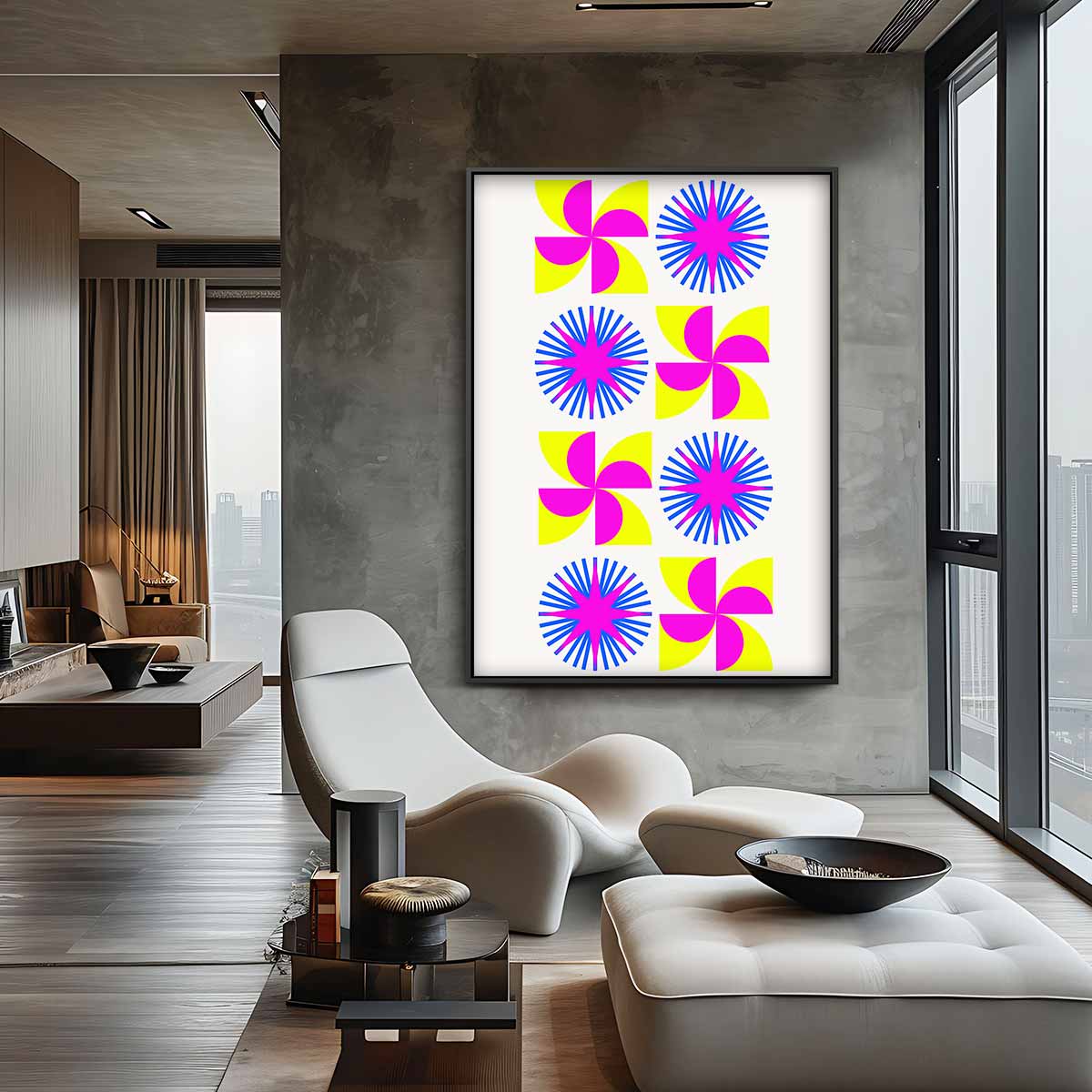 Kleurrijke Geometrische Expressie Kunstwerk-canvas-dibond-plexiglas-wanddecoratie-WallArtistic