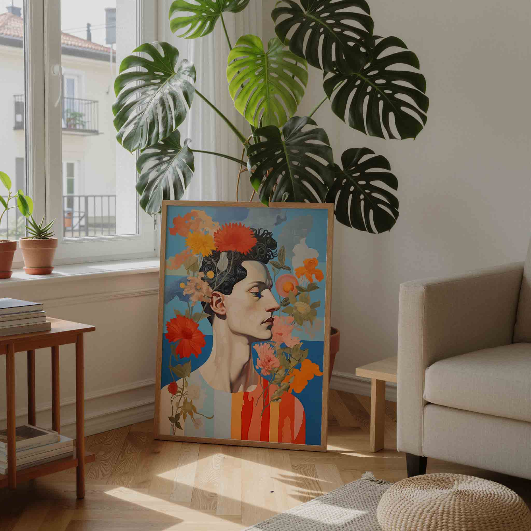 Bloemen en profiel Poster