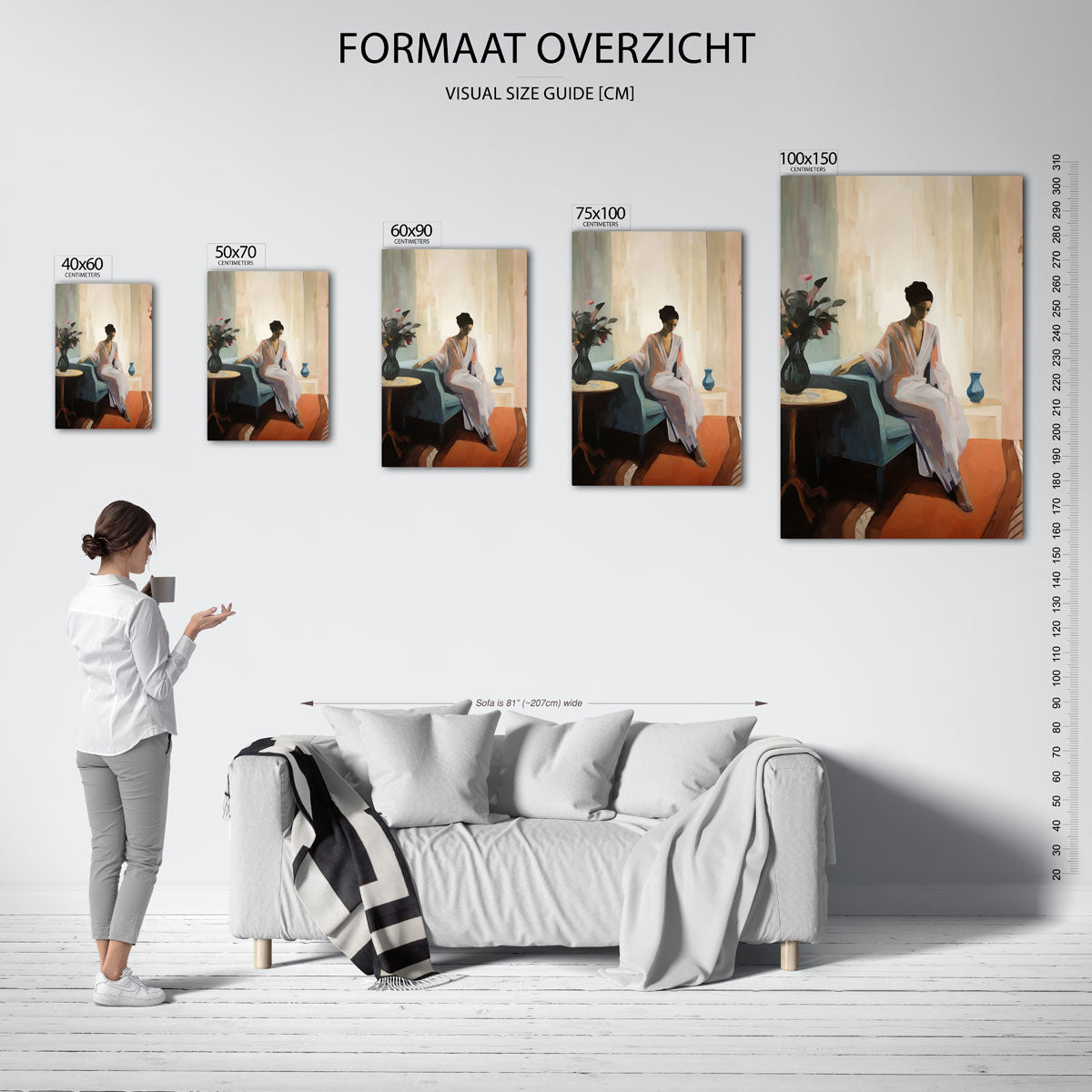 Vrouw in interieur Kunstwerk