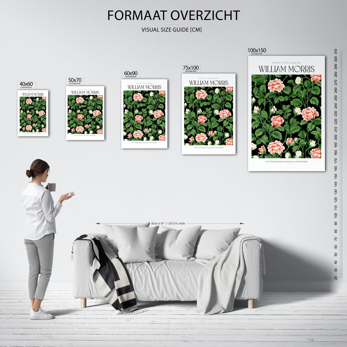 Bloemenpatroon met bladeren Kunstwerk