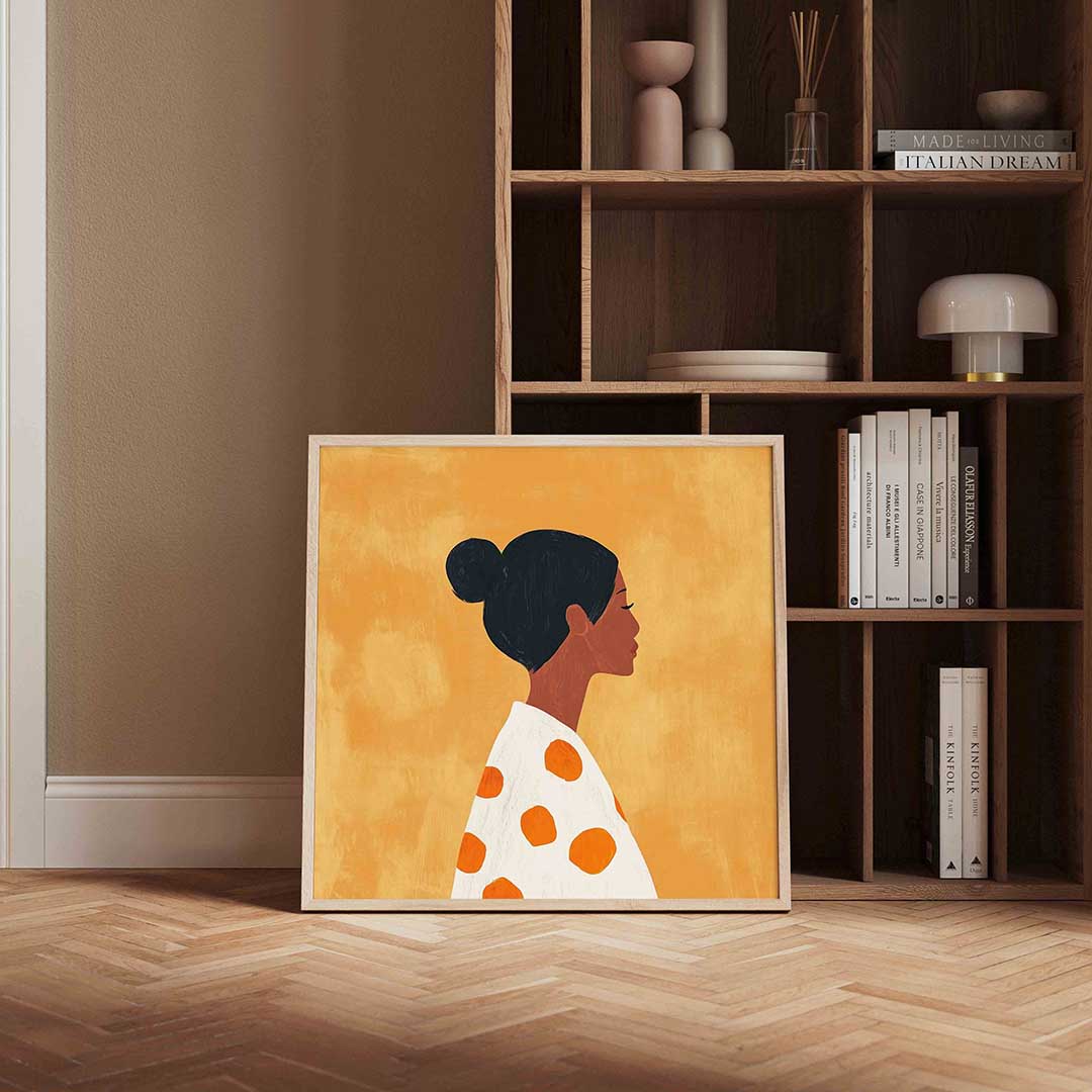 Vrouwelijk profiel met oranje stippen Poster