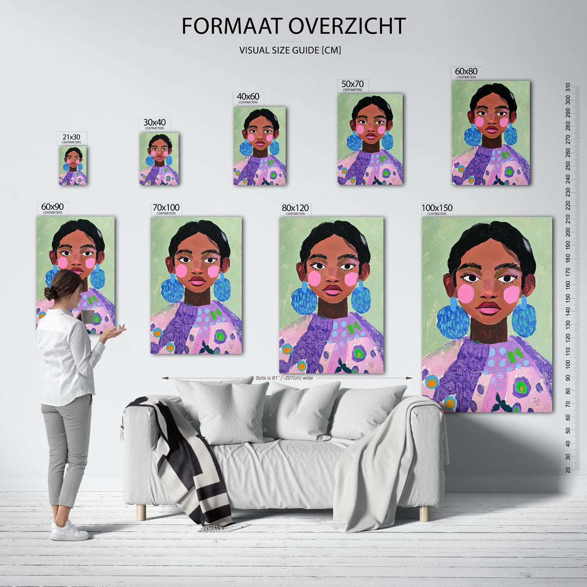 Portret met blauwe oorbellen Poster