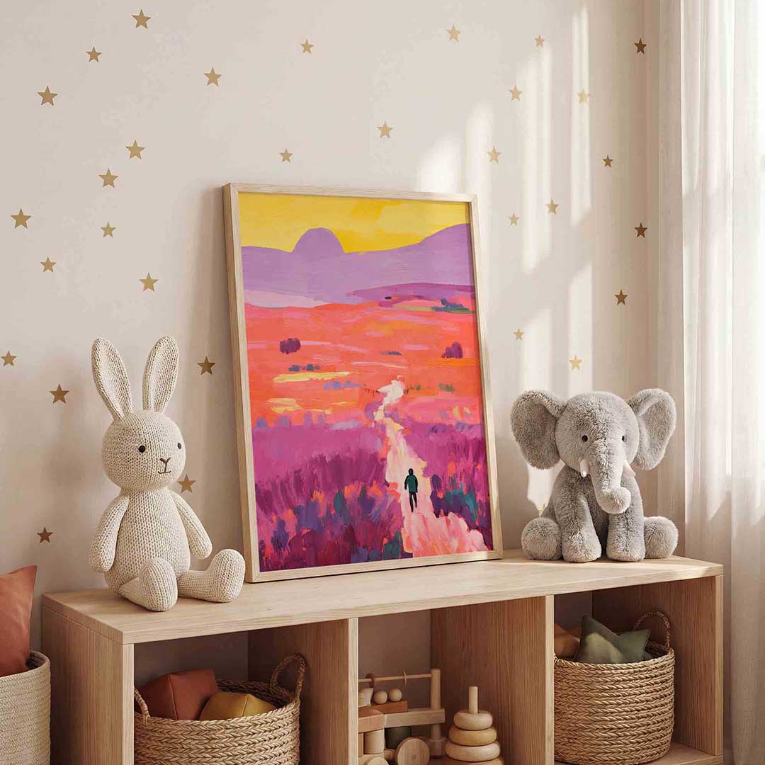 Wandelaar in kleurrijk landschap Poster