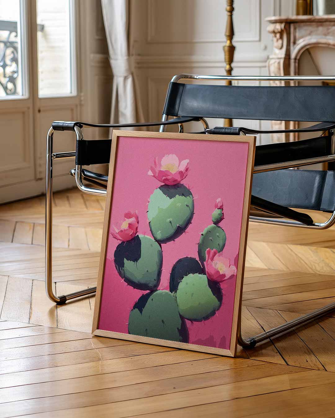 Bloeiende Cactus op Roze Achtergrond Poster-WallArtistic