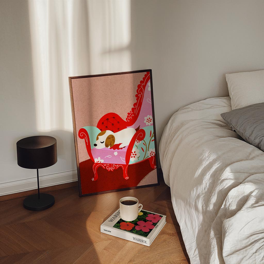 Slapende Poes op Chique Bankje Poster-WallArtistic