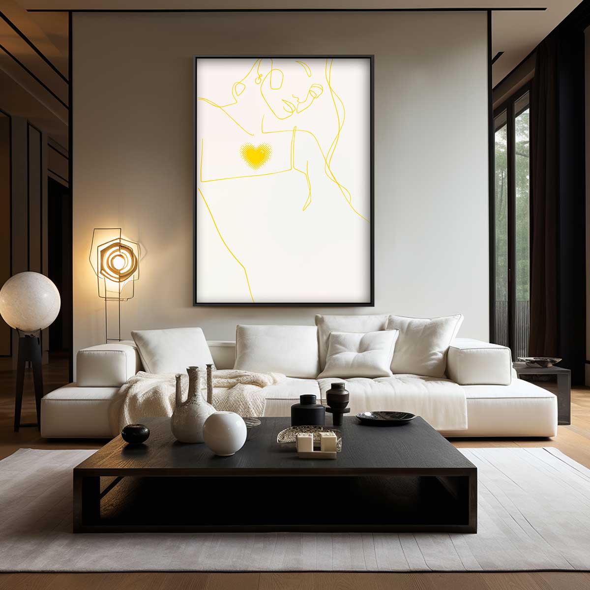 Lijntekening met Hart Kunstwerk-canvas-dibond-plexiglas-wanddecoratie-WallArtistic
