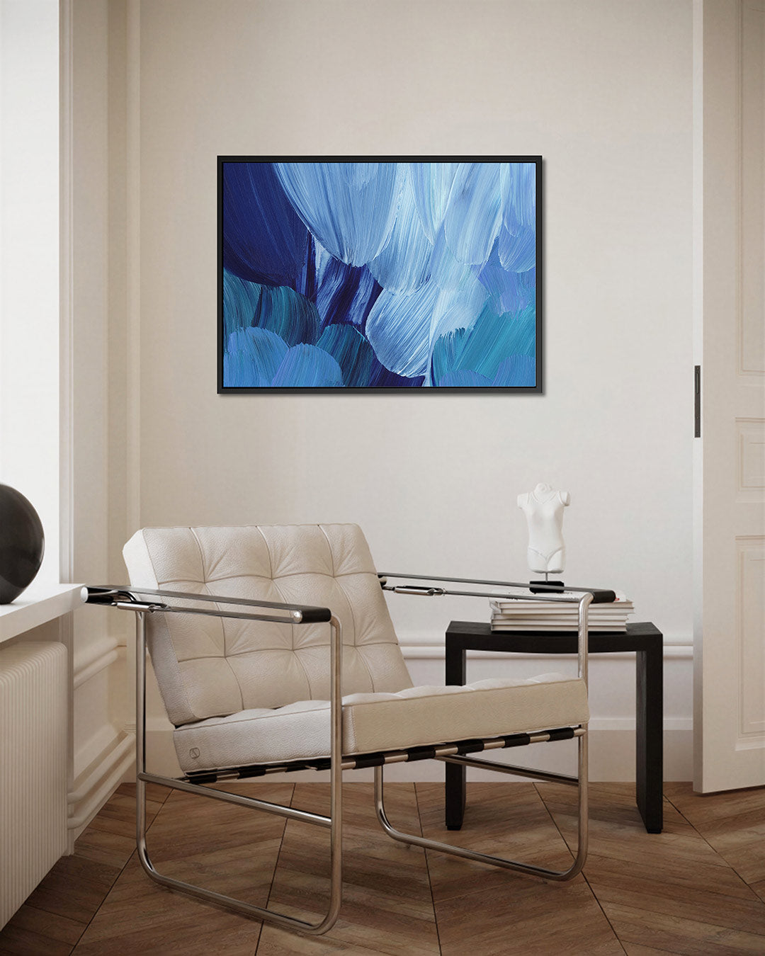 Dynamische blauwe borstels Kunstwerk