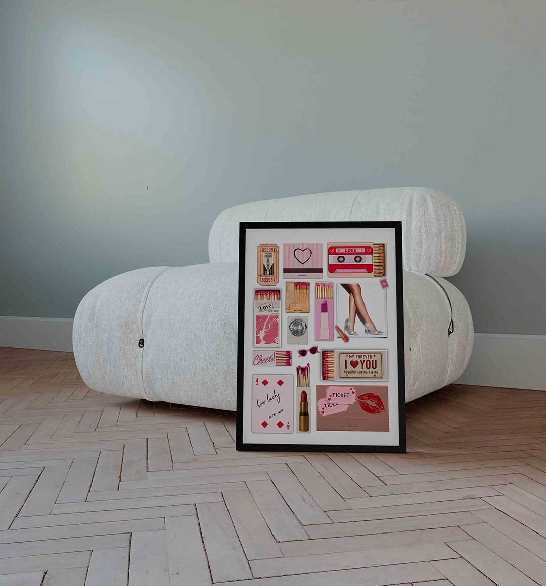 Retro collage met lucifers en lippenstift Poster