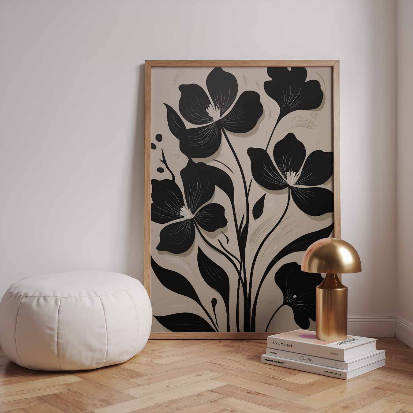 Stijlvolle Zwarte Bloemillustratie Poster-WallArtistic