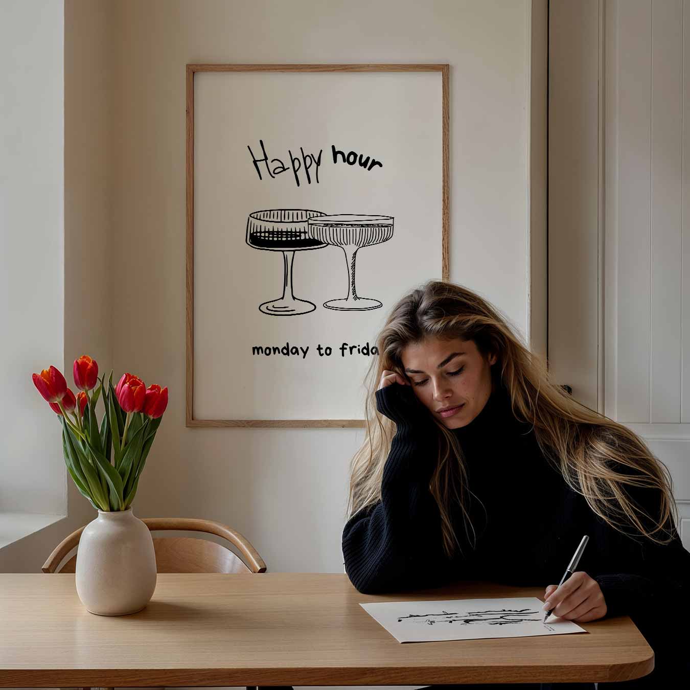Happy Hour Illustratie Poster-WallArtistic