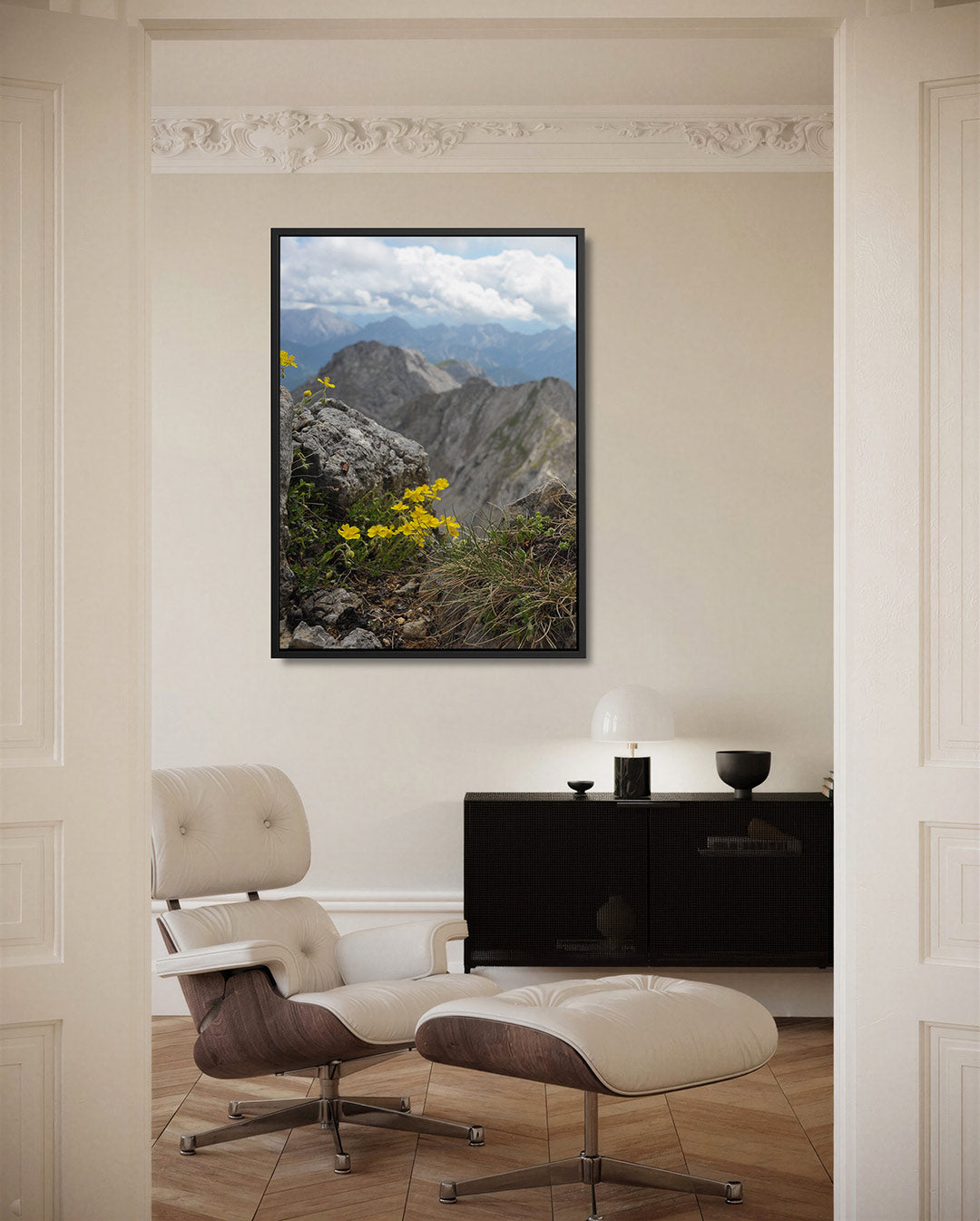 Berglandschap met bloemen Kunstwerk