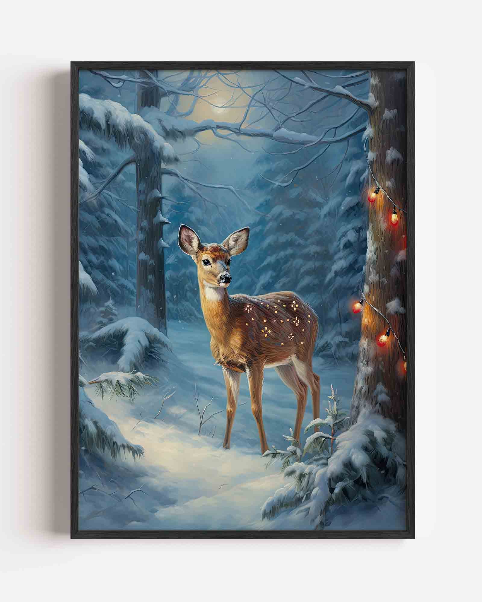 Hert in besneeuwd bos Poster