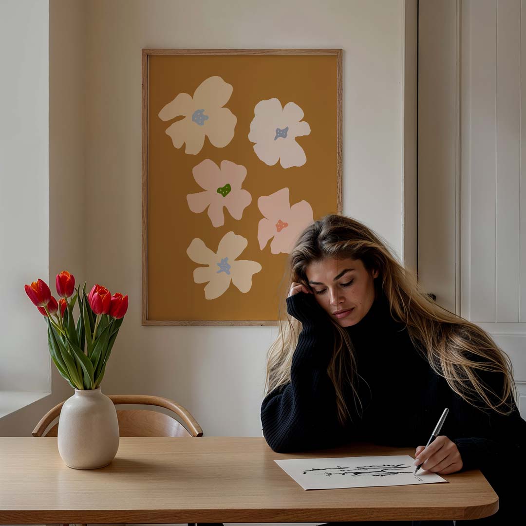 Bloemenpracht op Bruine Achtergrond Poster-WallArtistic