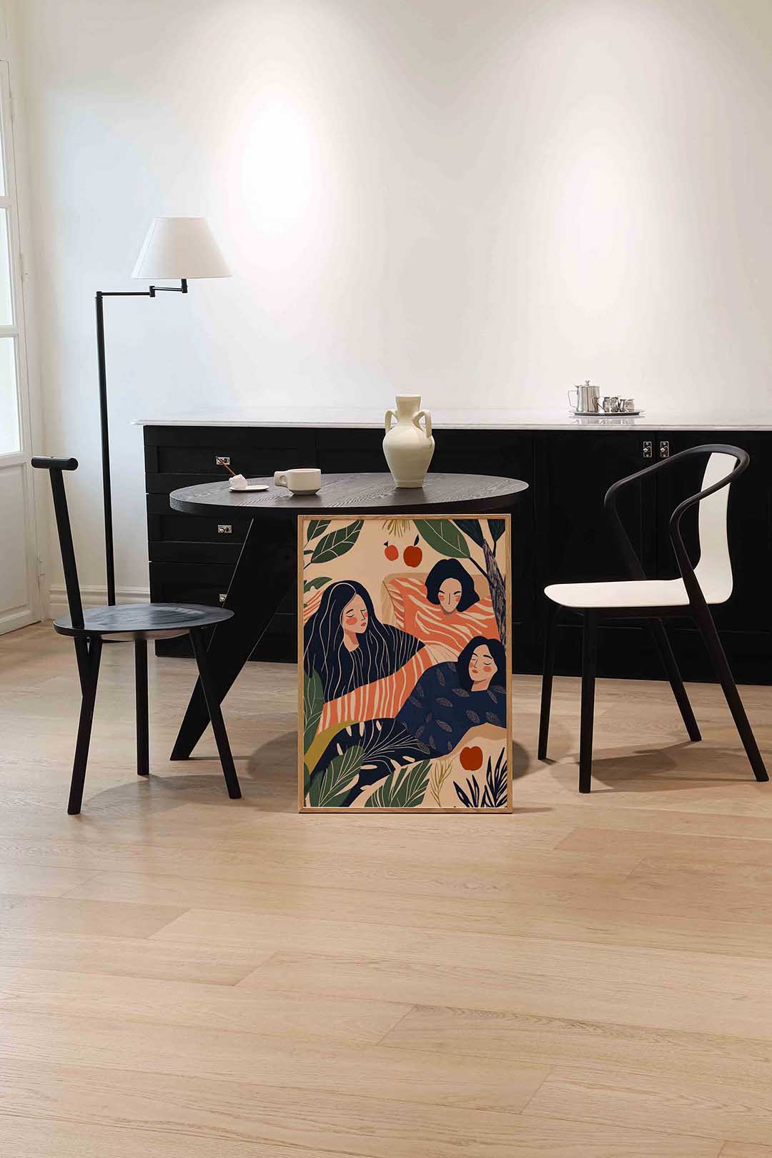Drie figuren met bladeren Poster