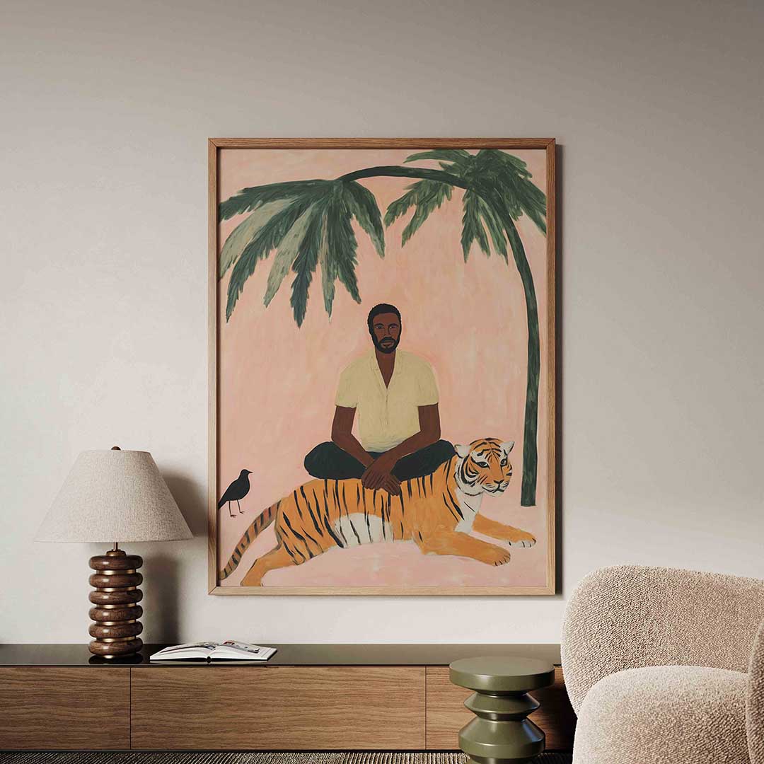 Man met tijger en palm Poster
