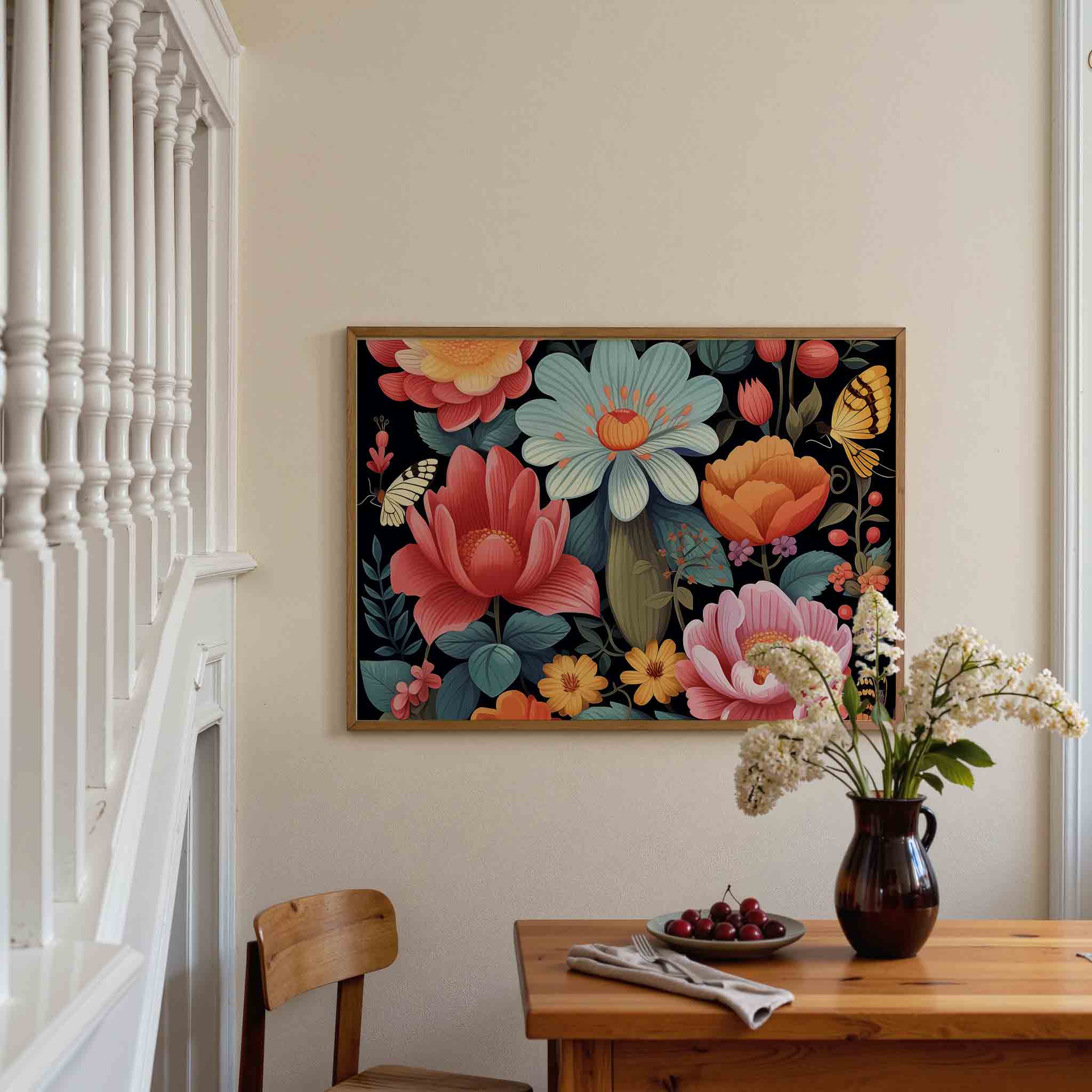 Bloemen en vlinders Poster