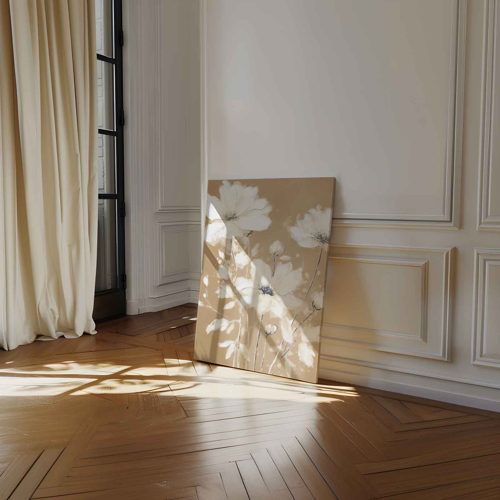 Zachte Bloemenpracht op Bruine Achtergrond Kunstwerk-canvas-dibond-plexiglas-wanddecoratie-WallArtistic
