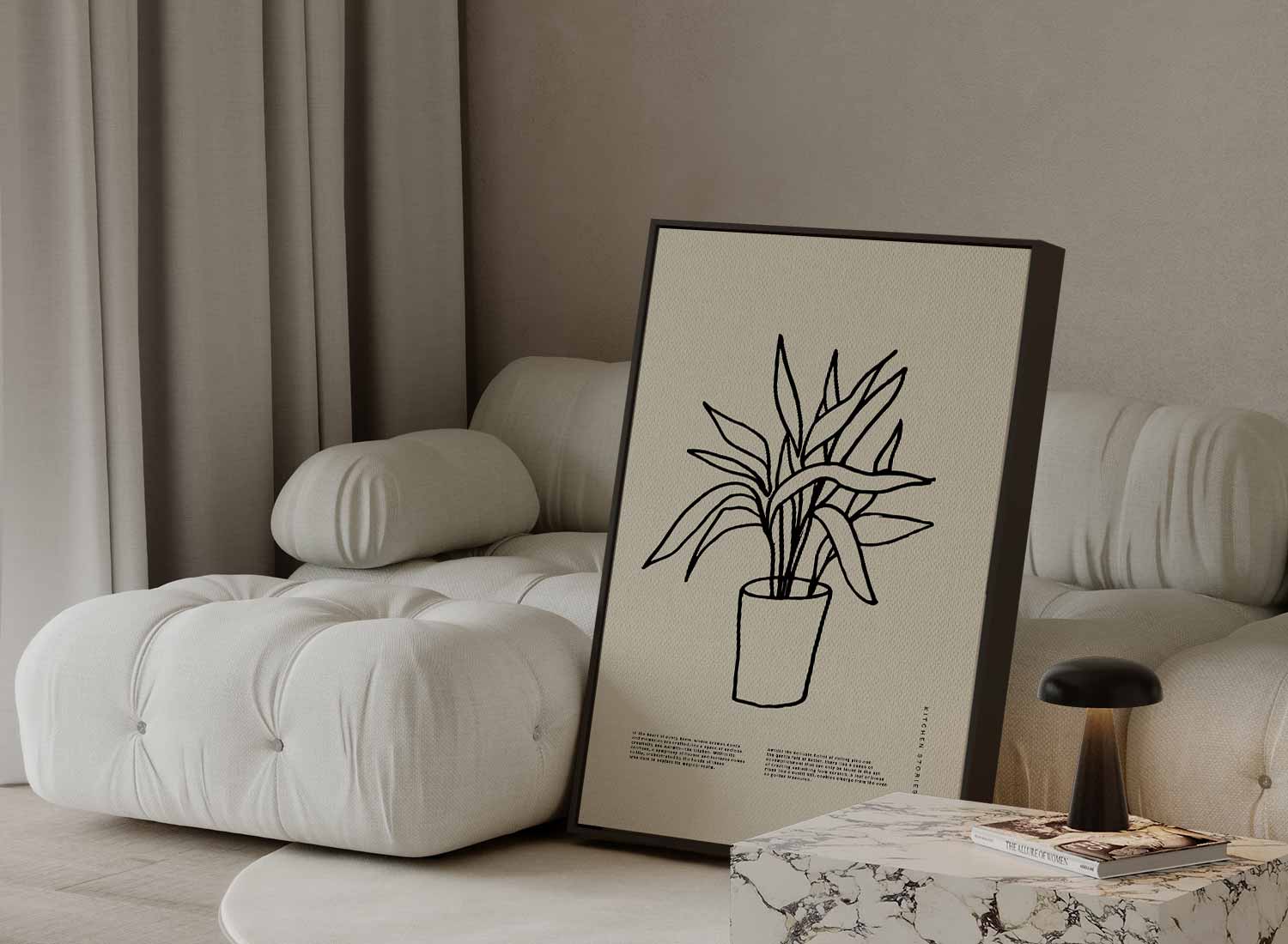 Simpele Plantenillustratie op Beigekleurige Achtergrond Kunstwerk-canvas-dibond-plexiglas-wanddecoratie-WallArtistic