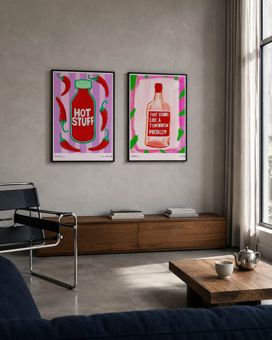 Kleurrijke peperflessen Posterset