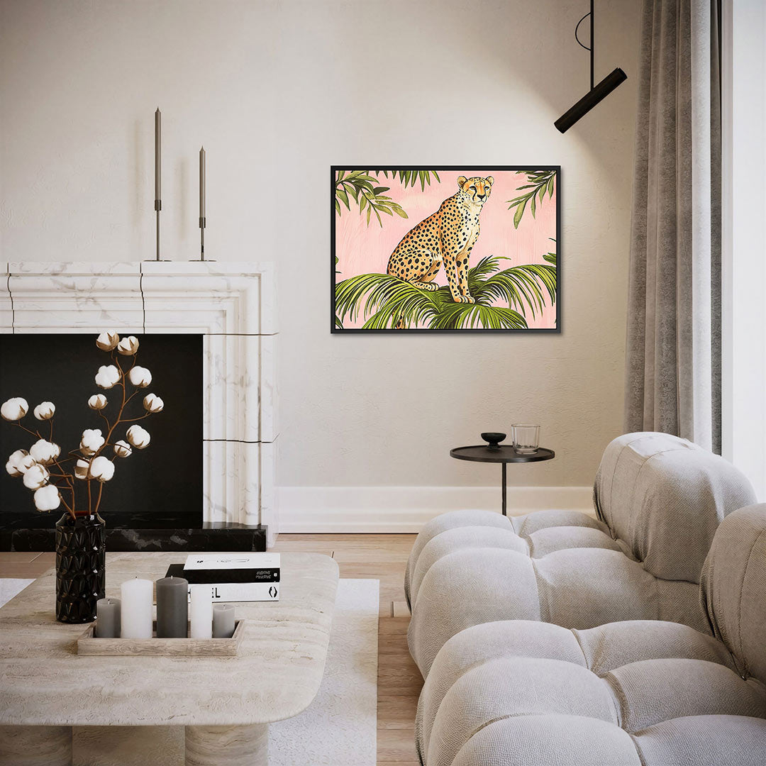 Luipaard op palmbladeren Kunstwerk