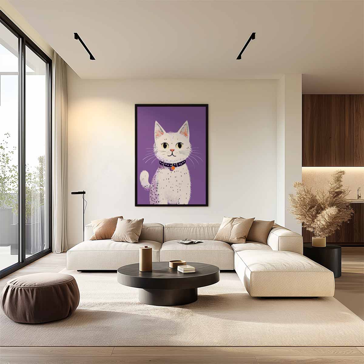 Speelse Kat Illustratie Kunstwerk-canvas-dibond-plexiglas-wanddecoratie-WallArtistic