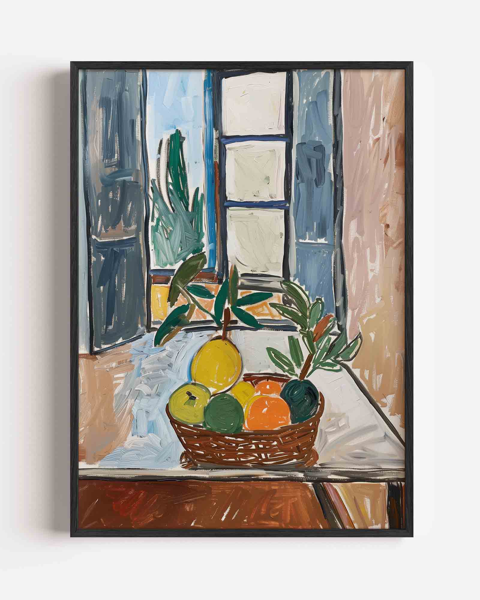 Fruitmand bij raam Poster
