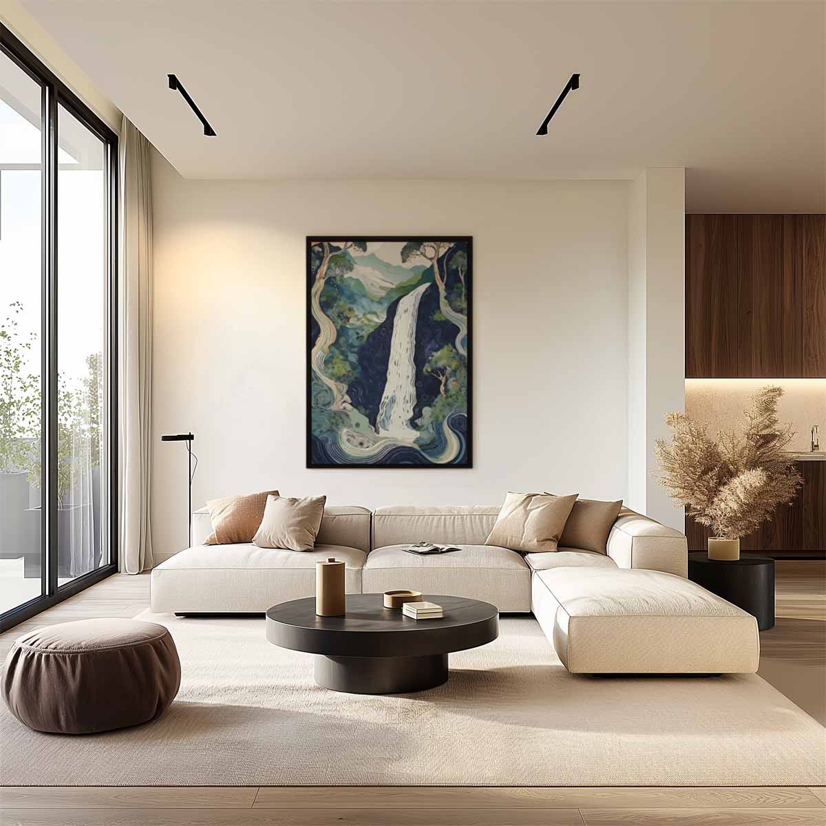 Waterval in betoverend landschap Kunstwerk-canvas-dibond-plexiglas-wanddecoratie-WallArtistic