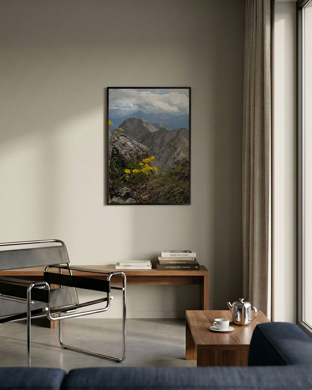 Berglandschap met bloemen Poster