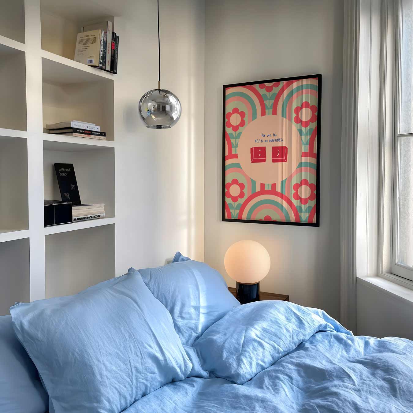 Retro Bloemen en Sleutel Poster-WallArtistic