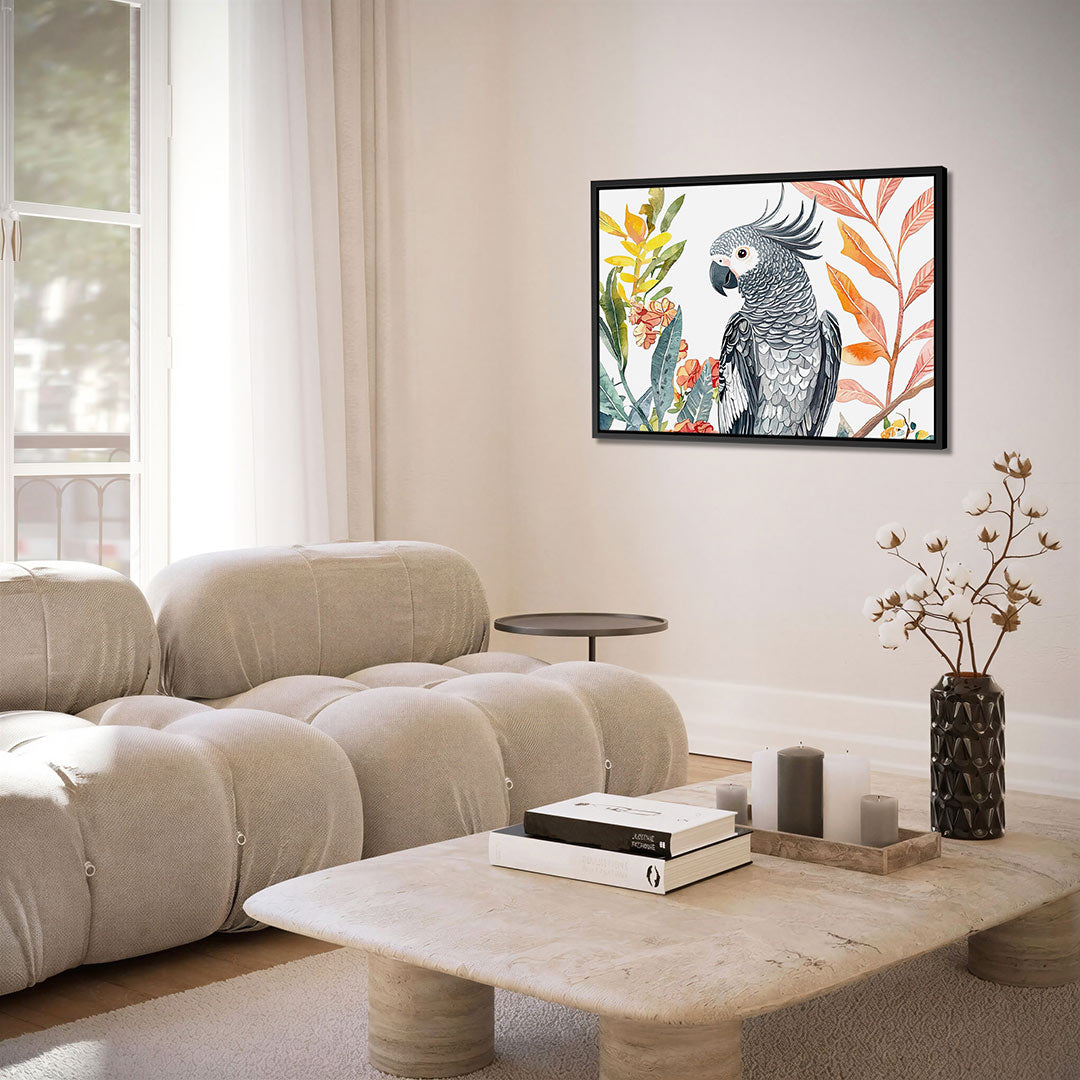 Papegaai en bladeren Kunstwerk