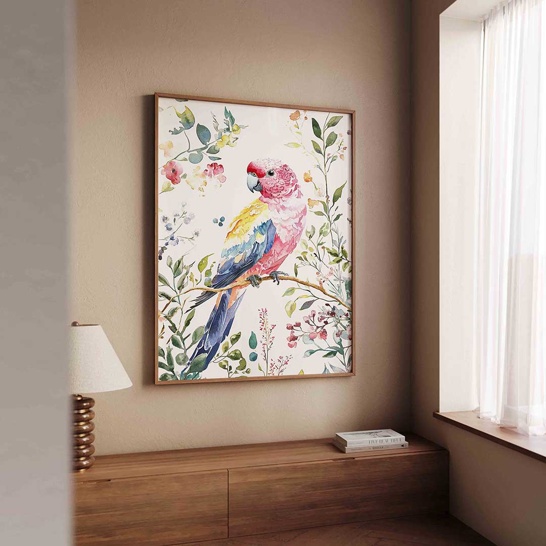 Papegaai en bloemen Poster