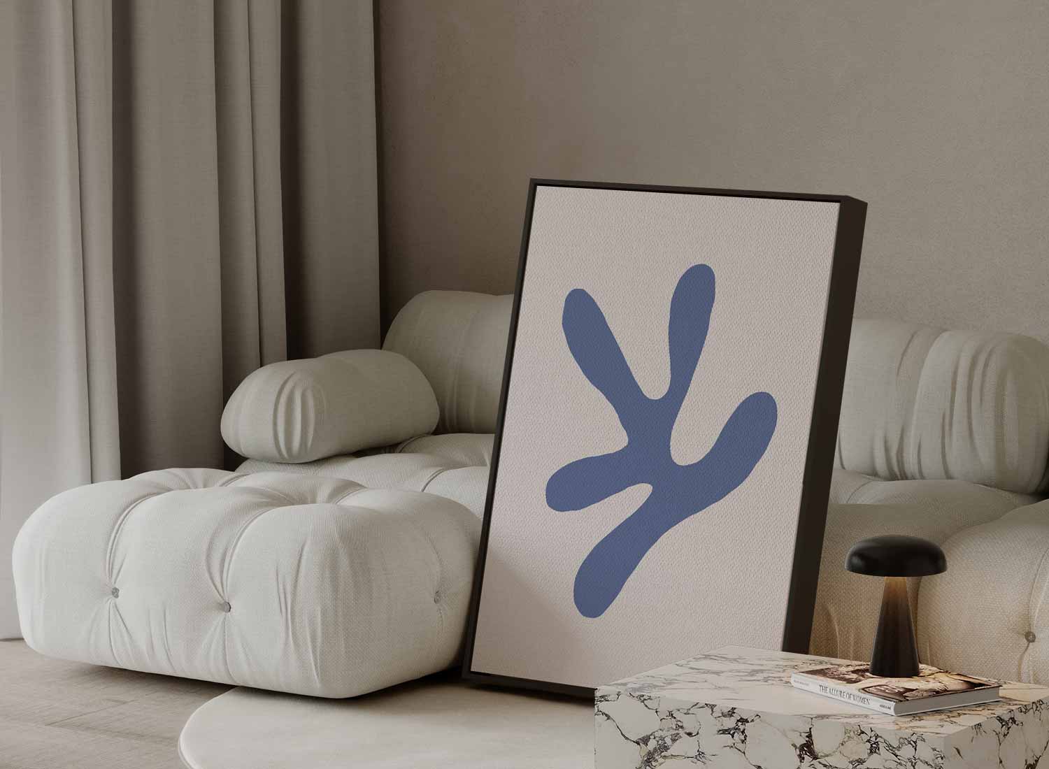 Speelse Blauwe Abstractie Kunstwerk-canvas-dibond-plexiglas-wanddecoratie-WallArtistic