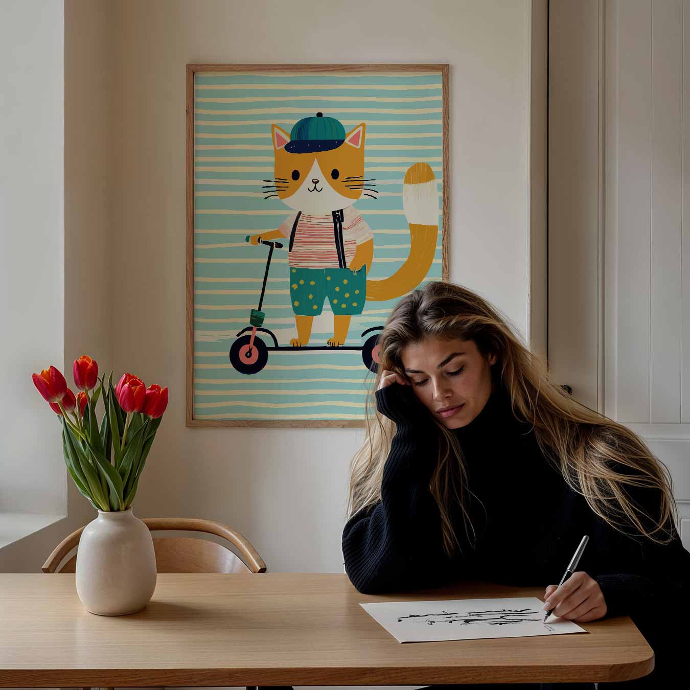 Speelse Kat op Step Poster-WallArtistic