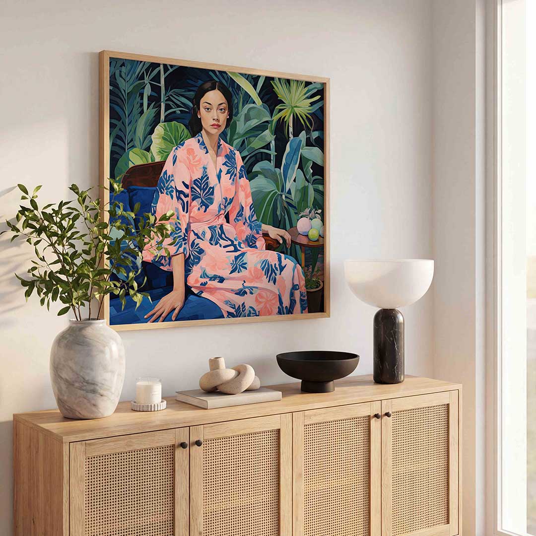 Vrouw in roze kimono Poster
