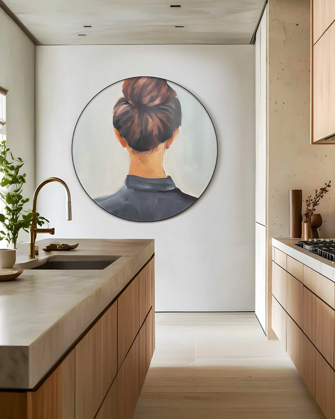 Elegant Haar in Strakke Knot Muurcirkel-WallArtistic